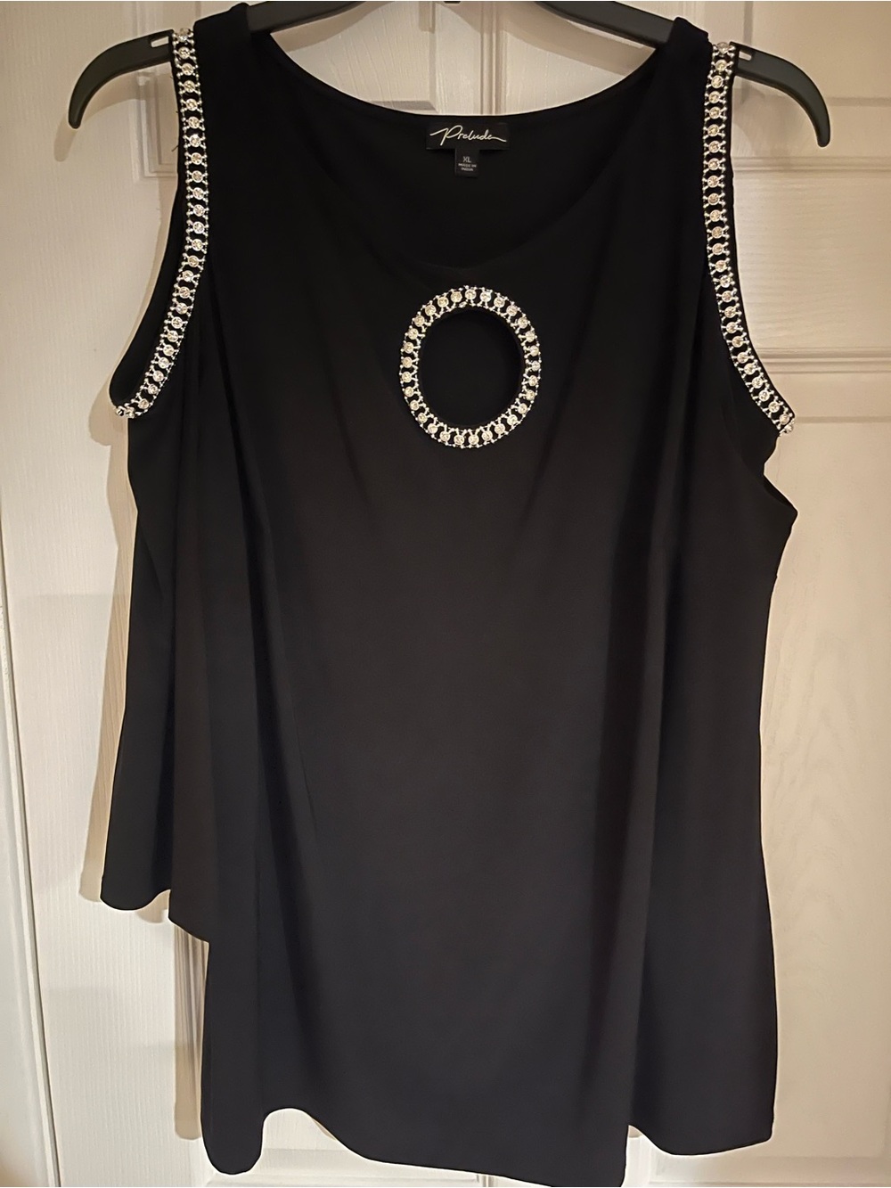 Polinda Black Tank with Rhinestone Ring Detail